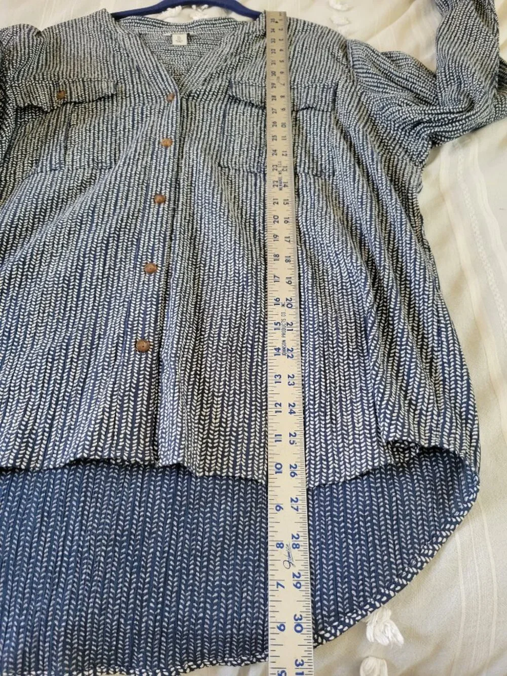 L.L. Bean Organic Cotton Button Front Shirt Navy Print XL Coastal Grandma Beachy - Picture 8 of 10